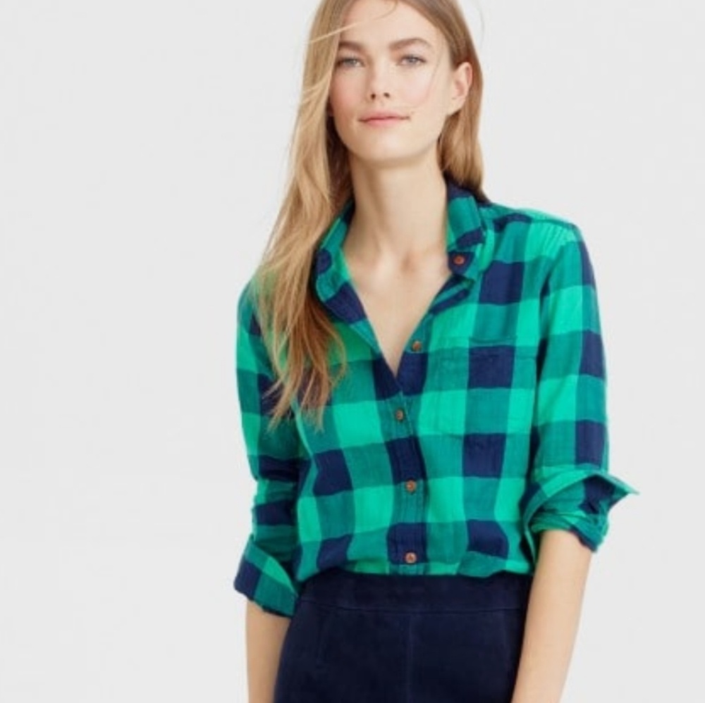 Shrunken boy shirt in emerald buffalo check